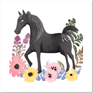 Black horse in watercolor Posters and Art